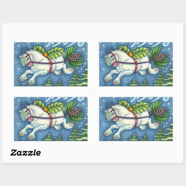 PEGATINA RECTANGULAR NAVIDADES DE VUELO CUTO PONY TOMANDO PINECONE SLEI (Hoja)