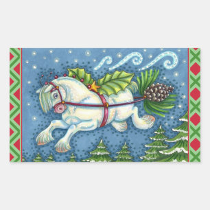 PEGATINA RECTANGULAR NAVIDADES DE VUELO CUTO PONY TOMANDO PINECONE SLEI