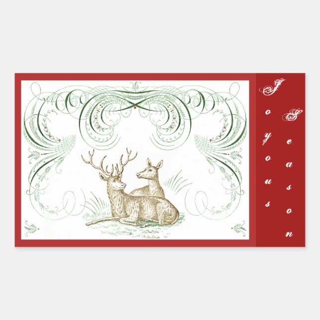 Pegatina Rectangular Navidades Deer (Anverso)