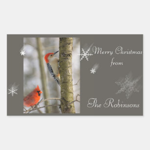 Pegatina Rectangular Navidades del Cardenal Woodpecker Snow Flake