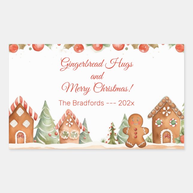 Pegatina Rectangular Navidades del Gingerbread Hugs (Anverso)