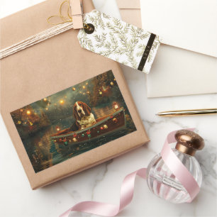 Pegatina Rectangular Navidades del Hound de Basset