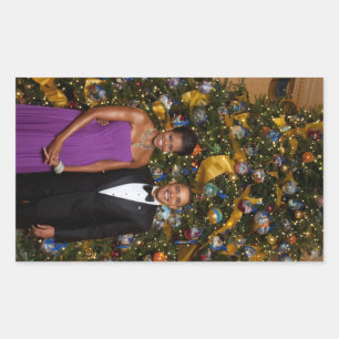 Pegatina Rectangular Navidades del presidente Barack Obama y Michelle
