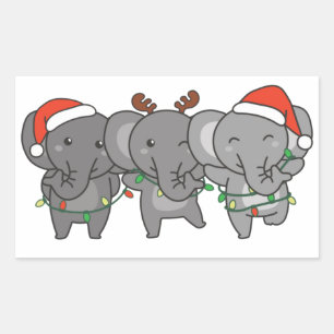 Pegatina Rectangular Navidades elefantes Navidades animales Cute Cutis 