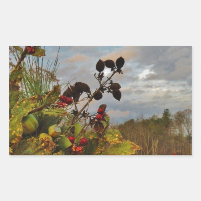 Pegatina Rectangular Navidades elegantes de Holly, (Anverso)