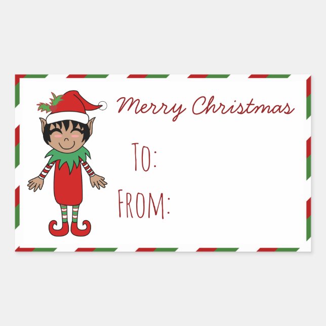 Pegatina Rectangular Navidades Elf Boy Merry Regalo de Navidad (Anverso)
