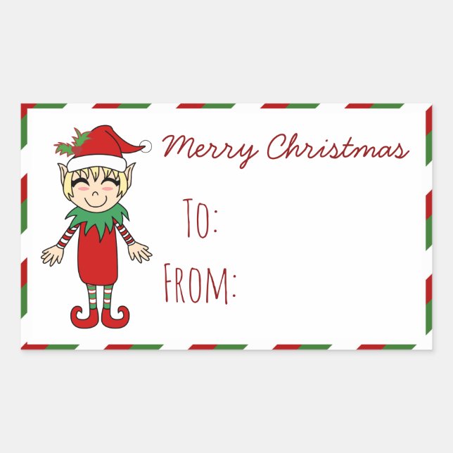 Pegatina Rectangular Navidades Elf Boy Merry Regalo de Navidad (Anverso)