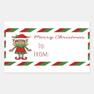 Pegatina Rectangular Navidades Elf Chica Merry Christmas Gift