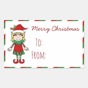 Pegatina Rectangular Navidades Elf Chica Merry Christmas Gift