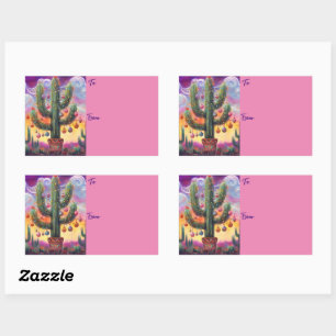 Pegatina Rectangular Navidades en el desierto Saguaro Cactus al suroest