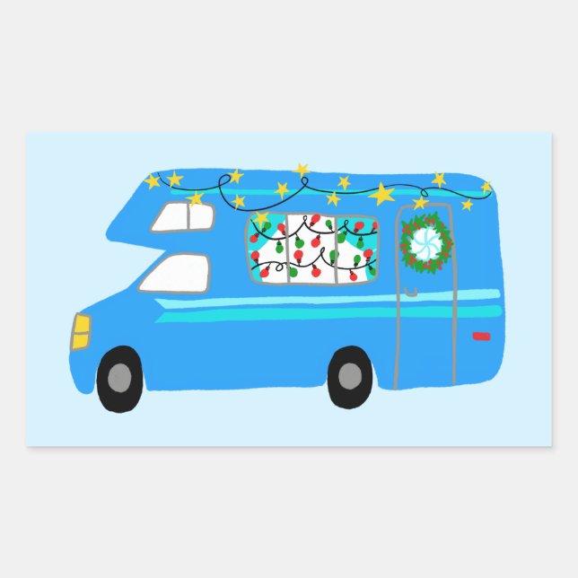 Pegatina Rectangular Navidades encantadores Camper Vintage RV Xmas (Anverso)