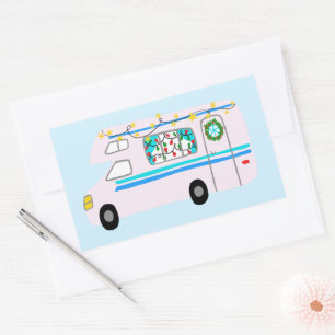 Pegatina Rectangular Navidades encantadores Camper Vintage RV Xmas