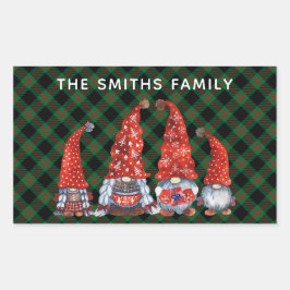 Pegatina Rectangular Navidades Familia Nórdica Gnomes Green Plaid