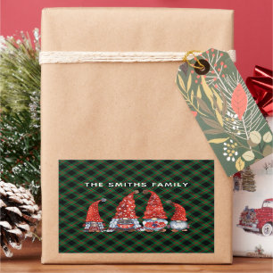 Pegatina Rectangular Navidades Familia Nórdica Gnomes Green Plaid