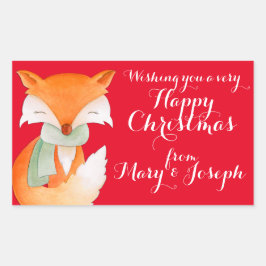 Pegatina Rectangular Navidades felices zorro botellas de regalo