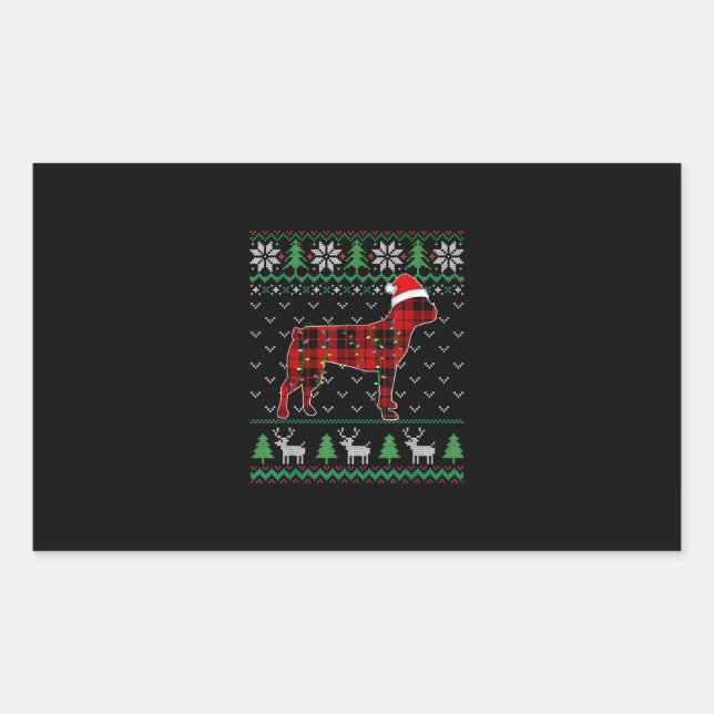 Pegatina Rectangular Navidades feos de perro con seda roja iluminan el  (Anverso)