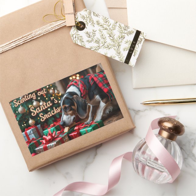 Pegatina Rectangular Navidades festivos de Walker Coonhound (Regalar)