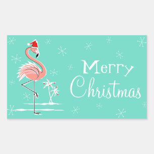 Pegatina Rectangular Navidades Flamingo Merry Christmas rectángulo