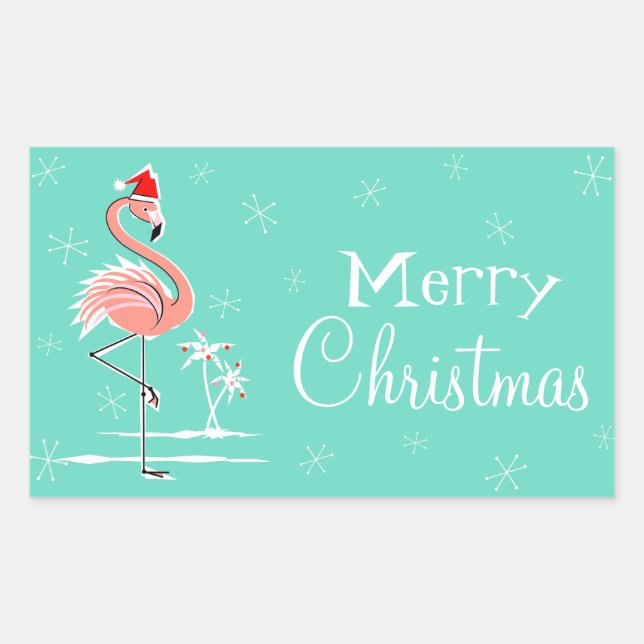 Pegatina Rectangular Navidades Flamingo Merry Christmas rectángulo (Anverso)