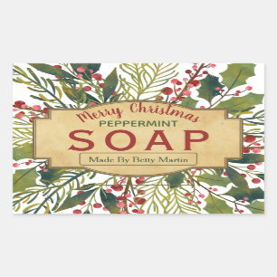 Pegatina Rectangular Navidades Foliage Mistletoe Holly Soap Labs