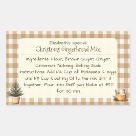Pegatina Rectangular Navidades Gingerbread Mix Brown Gingham Labels