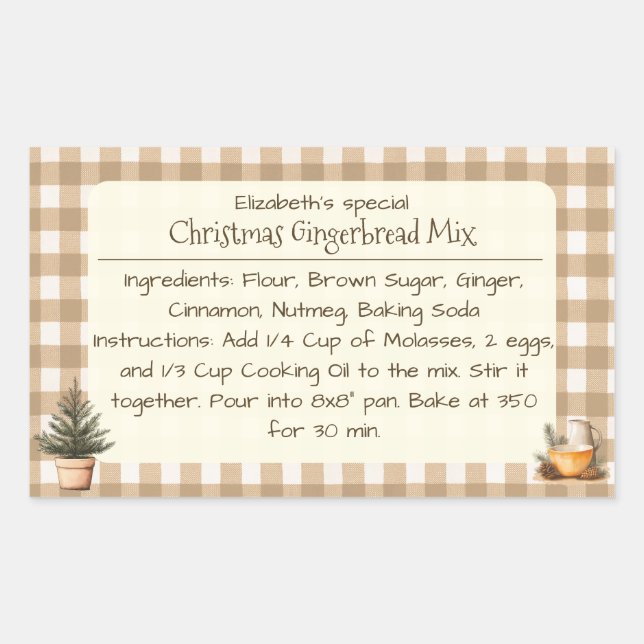 Pegatina Rectangular Navidades Gingerbread Mix Brown Gingham Labels (Anverso)