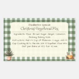 Pegatina Rectangular Navidades Gingerbread Mix Green Gingham Labels