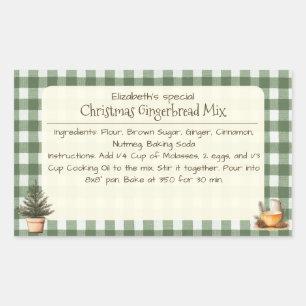 Pegatina Rectangular Navidades Gingerbread Mix Green Gingham Labels
