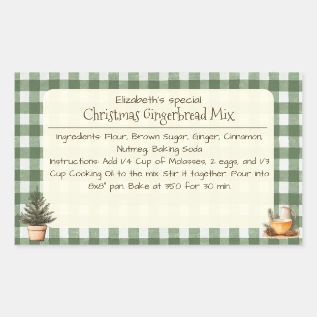 Pegatina Rectangular Navidades Gingerbread Mix Green Gingham Labels (Anverso)