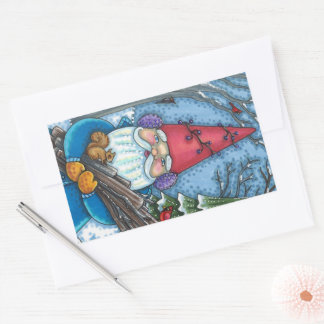 PEGATINA RECTANGULAR NAVIDADES GNOME, SQUIRREL, WOODPECKER Y CARDINAL