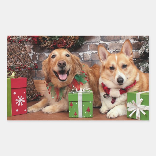 Pegatina Rectangular Navidades - Golden Sidney - Corgi Cal (Anverso)