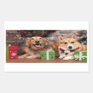 Pegatina Rectangular Navidades - Golden Sidney - Corgi Cal