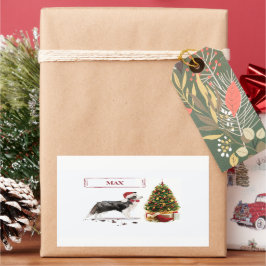 Pegatina Rectangular Navidades graciosos de Border Collie con árbol