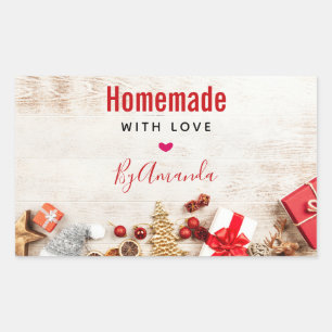 Pegatina Rectangular Navidades hechos con amor Junta de madera rústica