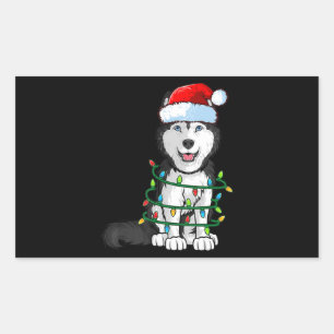 Pegatina Rectangular Navidades Husky siberiano Santa Hat Xmas alumbran 
