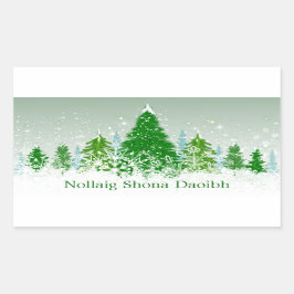 Pegatina Rectangular Navidades irlandeses, abetos verdes de nieve
