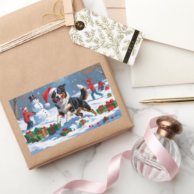 Pegatina Rectangular Navidades Kelpie australianos celebran escena de n (Regalar)