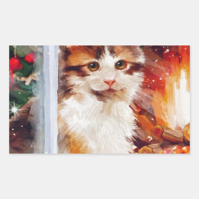 Pegatina Rectangular Navidades Kitten (Anverso)