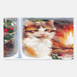 Pegatina Rectangular Navidades Kitten