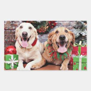 Pegatina Rectangular Navidades - Labrador Ally - Golden Retriever Wrigl