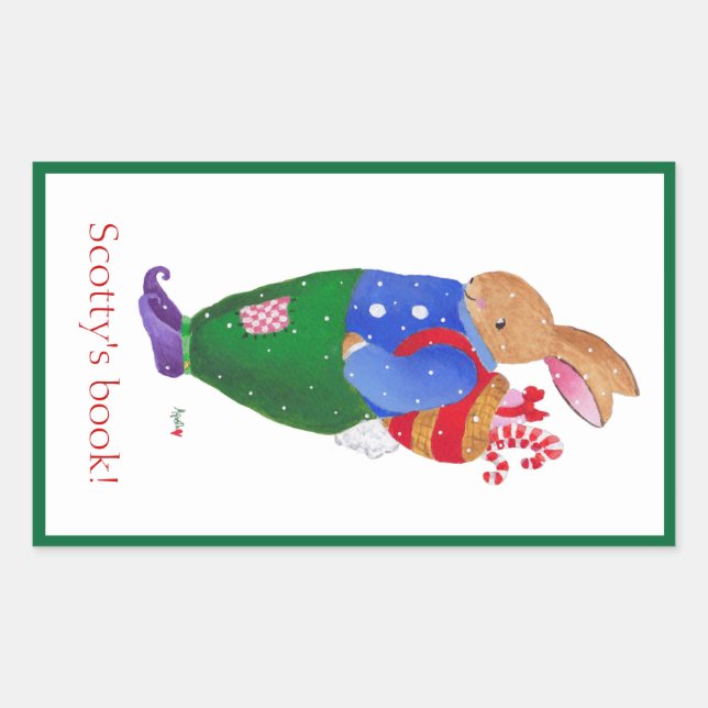 Pegatina Rectangular Navidades Matrícula de conejo (Anverso)