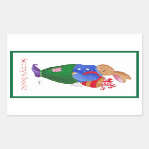 Pegatina Rectangular Navidades Matrícula de conejo