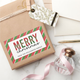 Pegatina Rectangular Navidades modernos leopardo imprimen rayas verdes