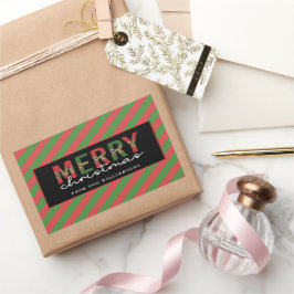 Pegatina Rectangular Navidades modernos leopardo imprimen rayas verdes 