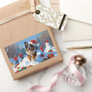 Pegatina Rectangular Navidades pastores belgas celebran escena de nieve