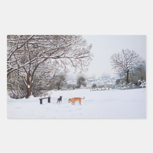 Pegatina Rectangular navidades perros paisaje atmosférico de nieve