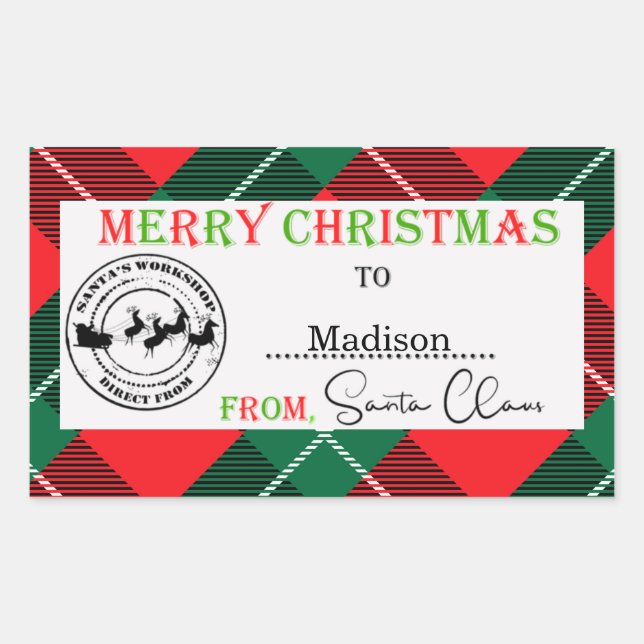 Pegatina Rectangular Navidades Personalizados De Santa Claus (Anverso)