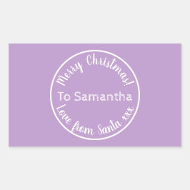 Pegatina Rectangular Navidades personalizados de Santa Purple Lilac