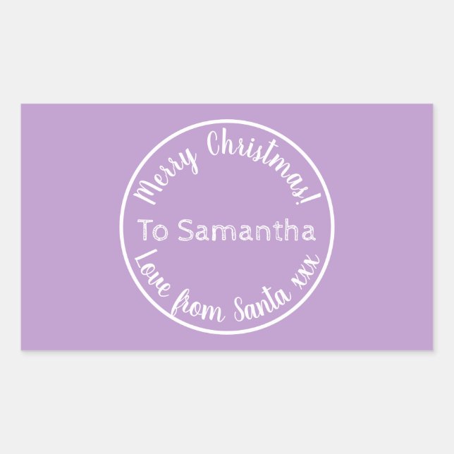 Pegatina Rectangular Navidades personalizados de Santa Purple Lilac (Anverso)