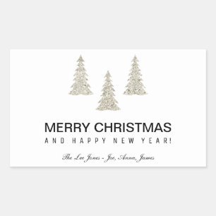 Pegatina Rectangular Navidades Purpurinas de plata